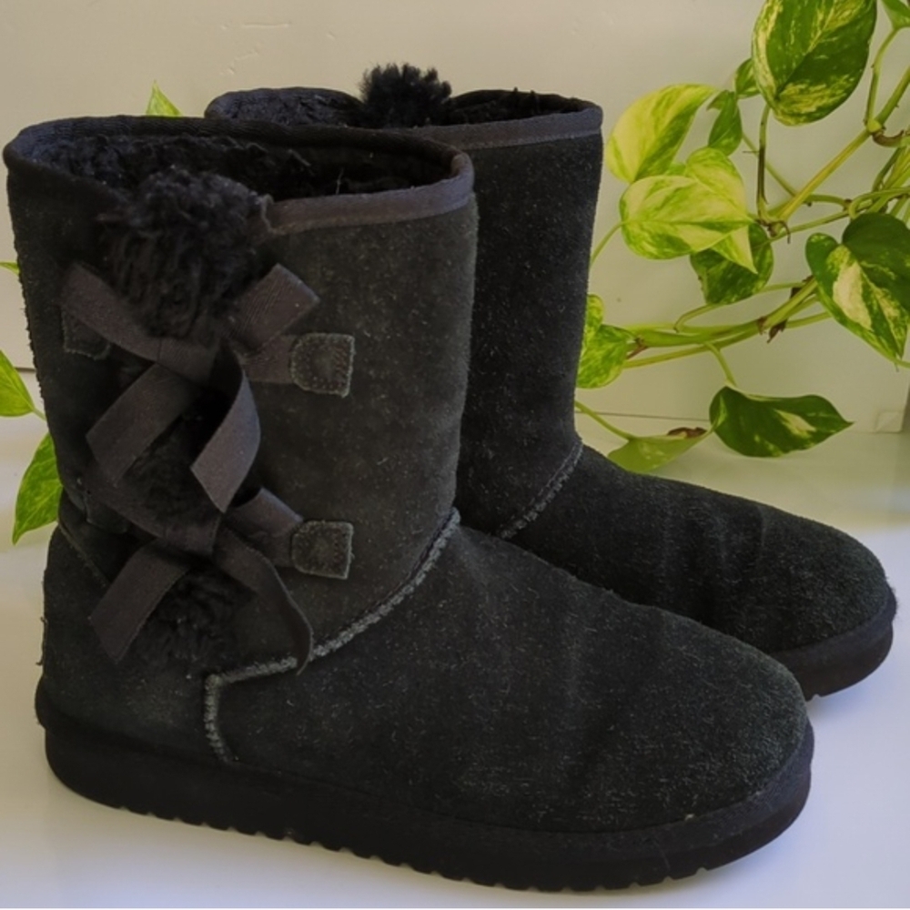 Koolaburra by UGG Charcoal Winter Suede Boots with Ribbon Accents